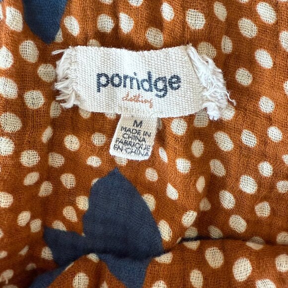 Porridge by Anthropologie Floral Blue & Gold Ruffled Crop Top - Size M - Picture 2 of 8